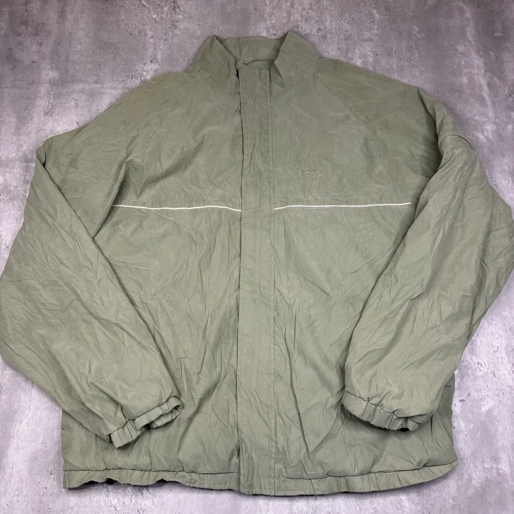 Vintage IZOD Full Zip Sage Green Windbreaker Mens Jacket Large Mesh Lined Solid